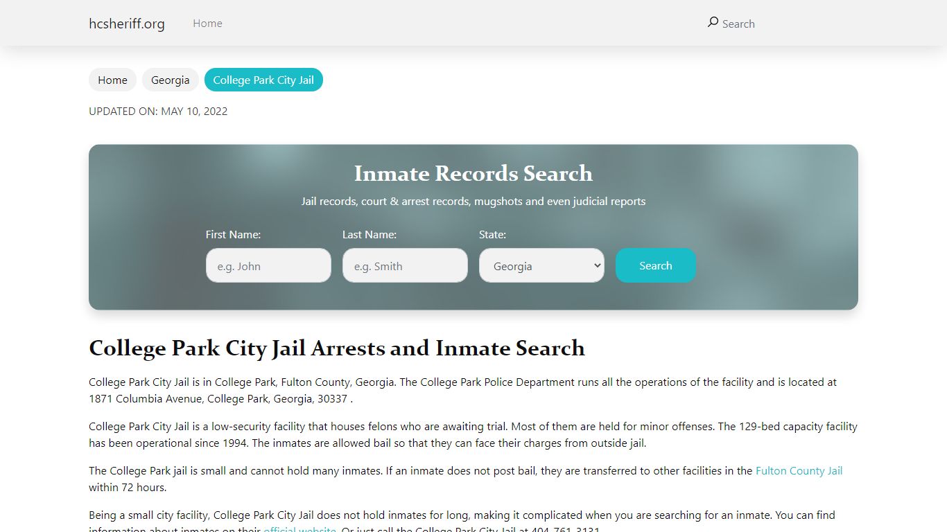 College Park City Jail Arrests and Inmate Search